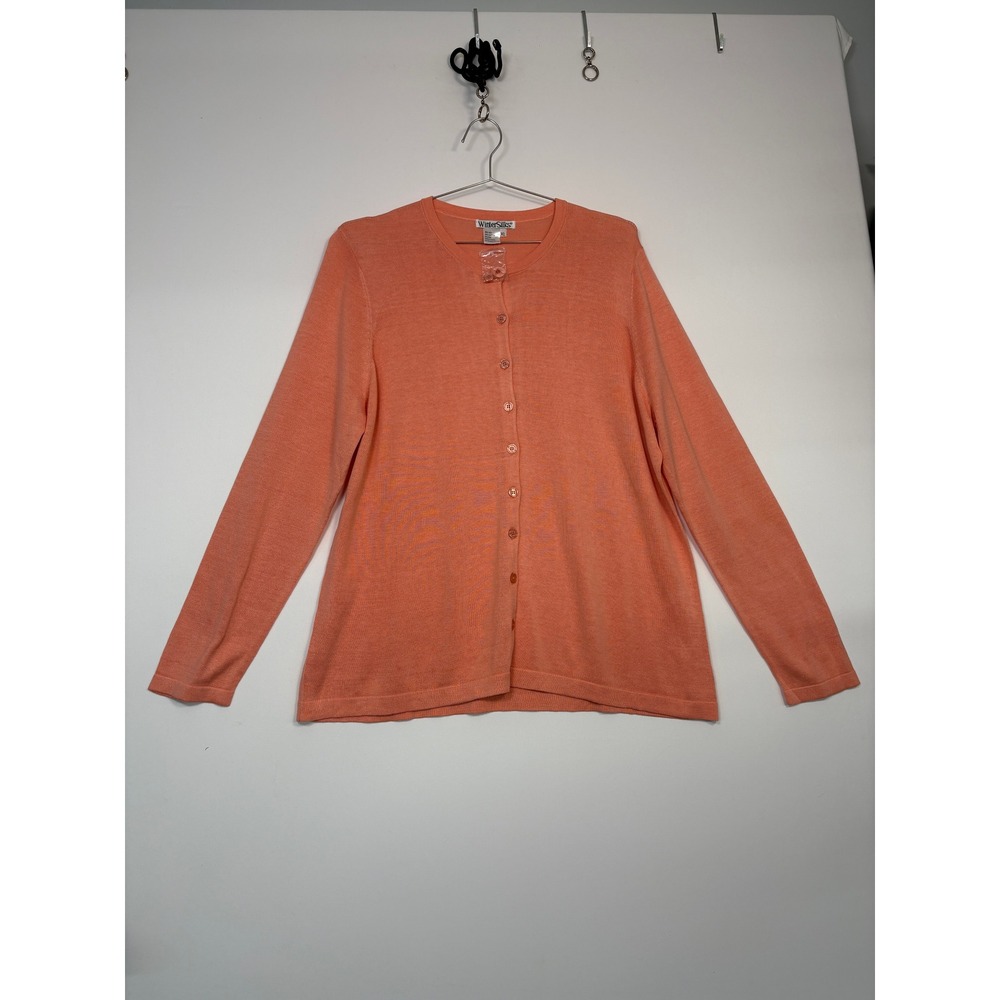 WinterSilks Womens Cardigan XL Orange Silk Cotton Blend Button Front Sweater